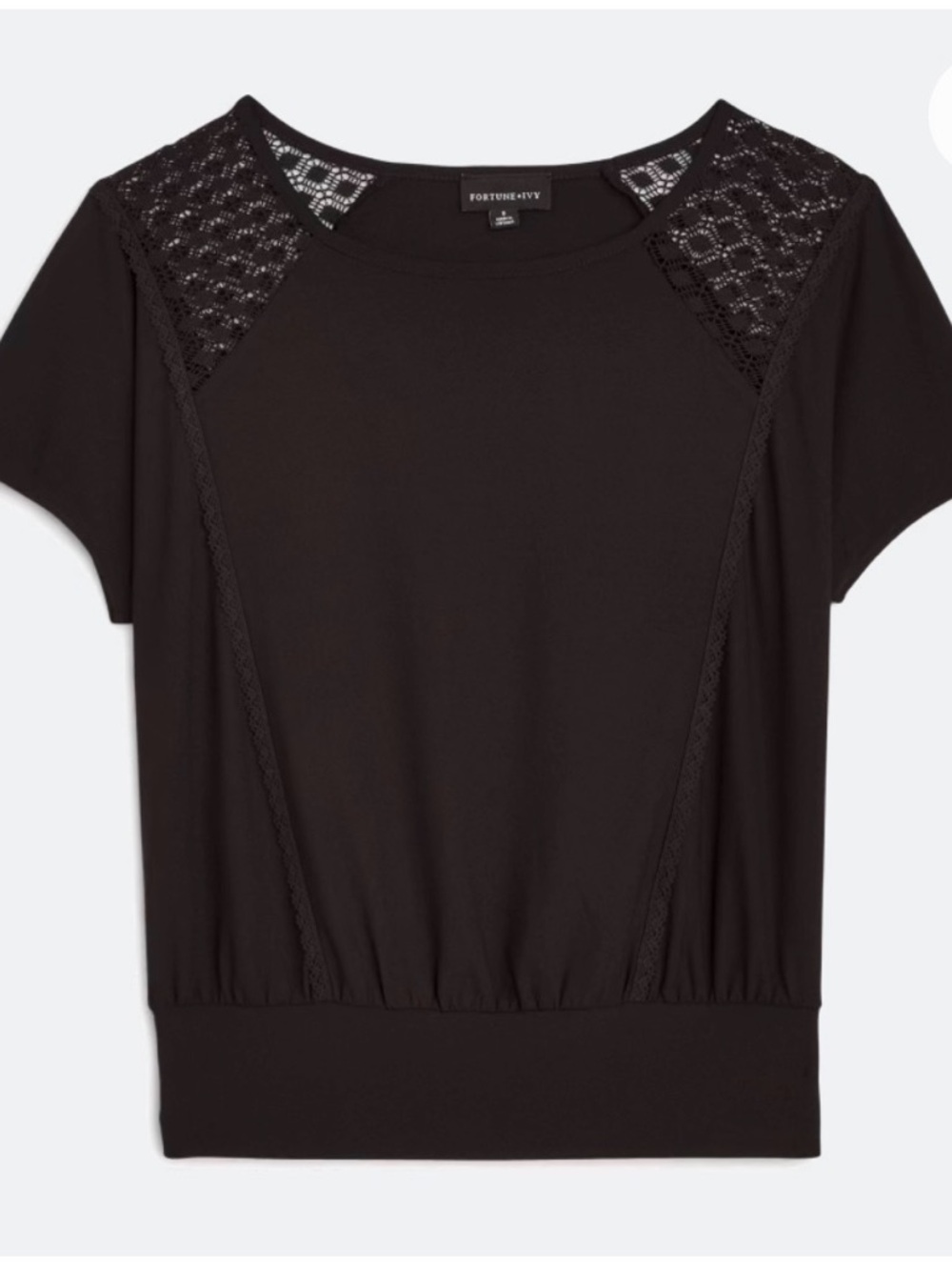 Fortune + Ivy Black Short Sleeve Lace-Detail Top